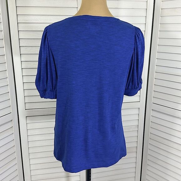 Chico’s Slub Top Size 1 (8) Blue Short Sleeve - Picture 8 of 12